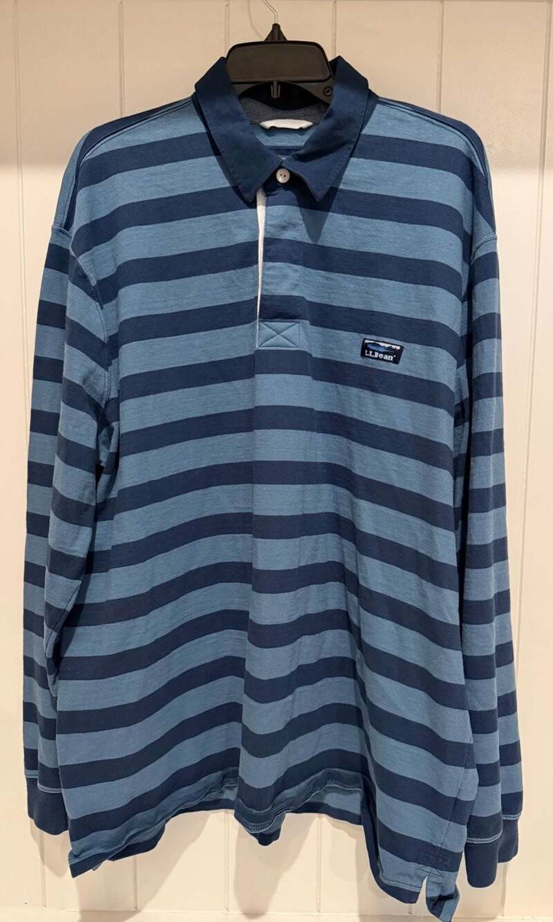 L.L.Bean Traditional Fit Lake-Washed Rugby Shirt Striped Long-Sleeve Polo